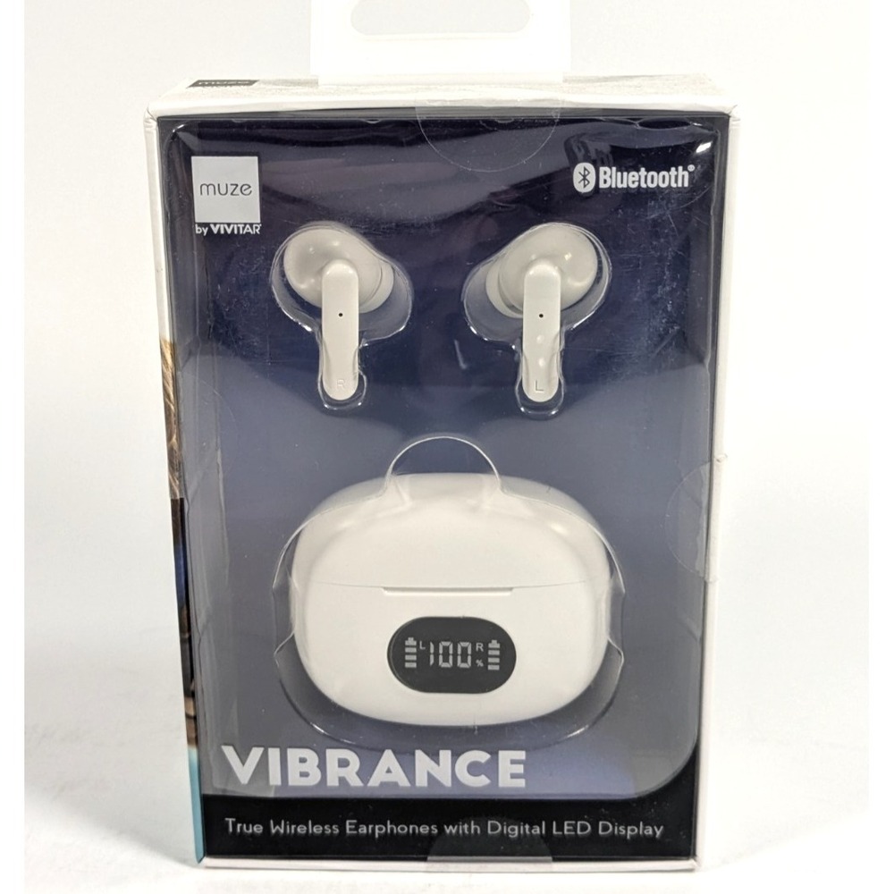 Muze by Vivitar Vibrance True Wireless Earbuds w/ Digital LED Display Case White